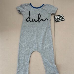 Gray Romper with Blue Trim